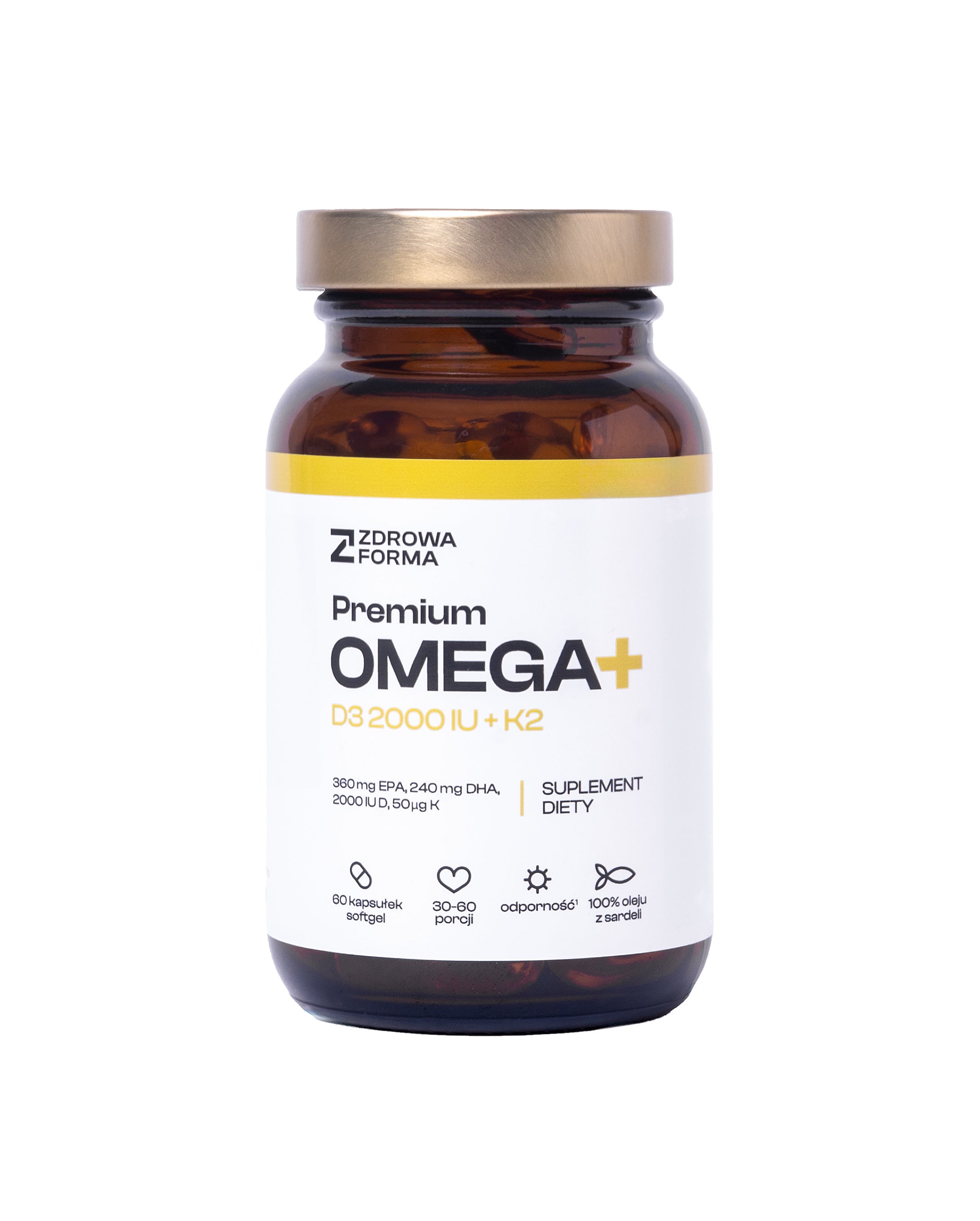 Premium OMEGA+  długowieczność i odporność - 60 kapsułek OMEGA 3 + D3+K2